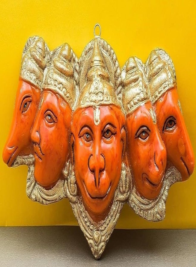 HC VILLA Panchmukhi Hanuman Ji Murti | Sankat Mochan Bajrang Bali Veer Maruti Idol | Resin Showpiece for Pooja, Home Temple & Décor | Divine Statue for Protection & Gifting (10 cm, Orange) - Image 1